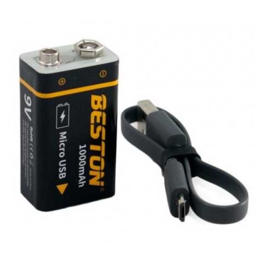 BATERIA PILA 9V DE LITIO RECARGABLE POR USB 1000MA INCLUYE CABLE