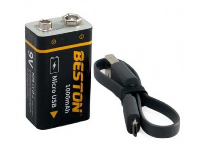 BATERIA PILA 9V DE LITIO RECARGABLE POR USB 1000MA INCLUYE CABLE